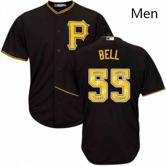 Mens Majestic Pittsburgh Pirates 55 Josh Bell Authentic Black Team Logo Fashion Cool Base MLB Jersey